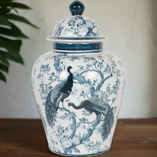 Laura Ashley Porcelain Ginger Jar, Midnight Blue, Belvedere, Peacock Design, Medium