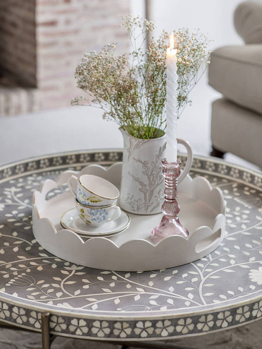 Laura Ashley Decorative Tray, Round, Dove Grey, Scallop Design