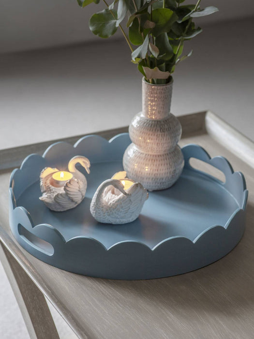Laura Ashley Decorative Tray, Round, Blue Spray, Scallop Design