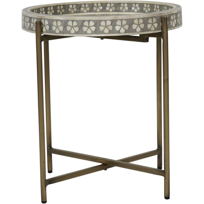 Laura Ashley Side Table, Grey Metal Frame, Round Top, Due On 20/05/2024