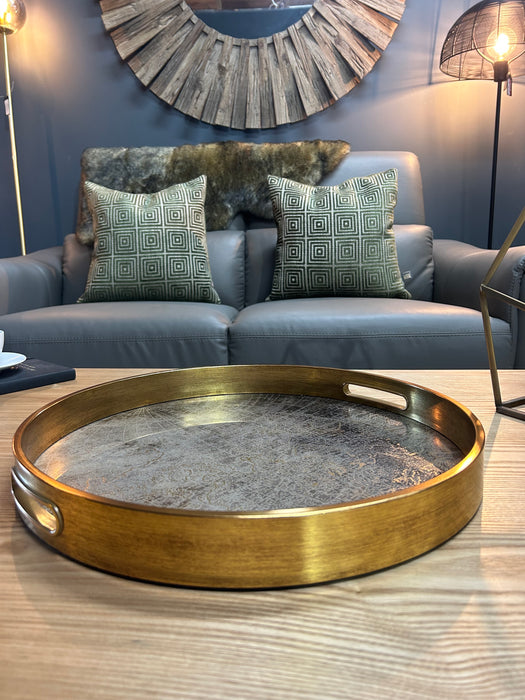 Gold Round Decorative Tray, Atlas Design