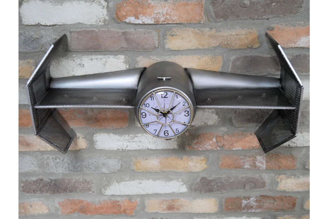 Spaceship Wall Clock, Shelf, Distressed Metal