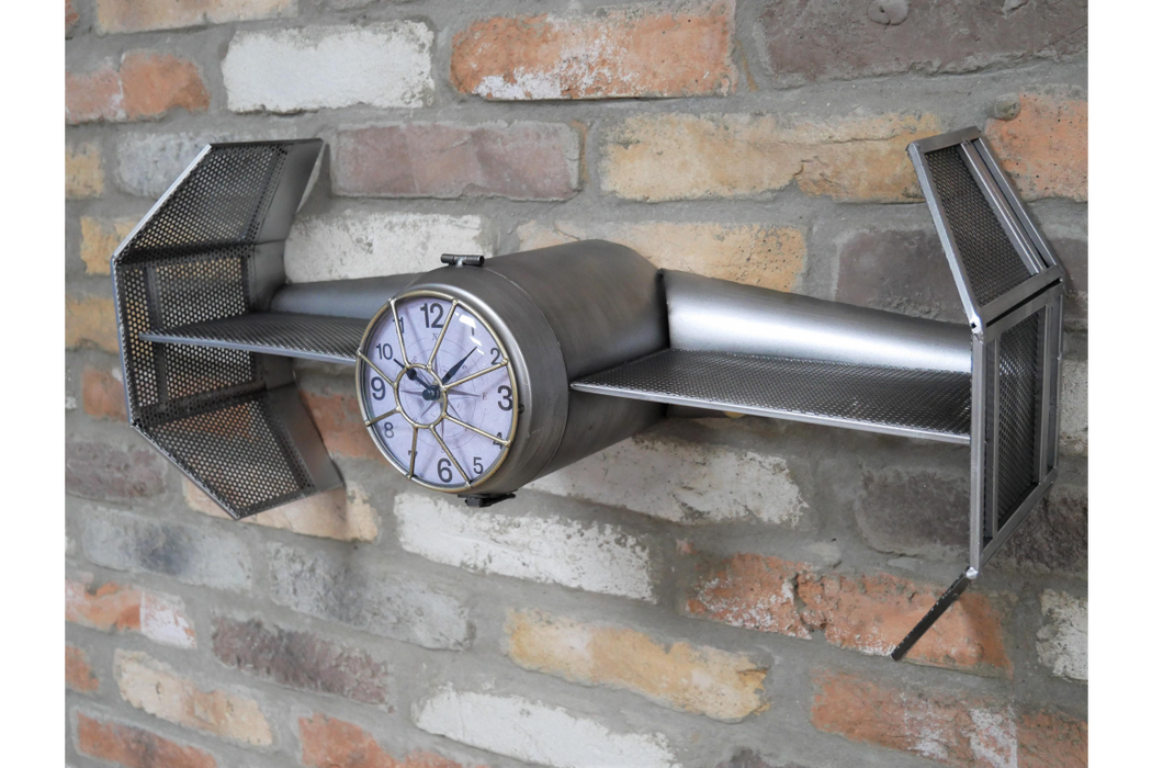 Spaceship Wall Clock, Shelf, Distressed Metal