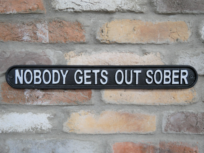 Nobody Gets Out Sober Metal Sign - 48 x 6 cm