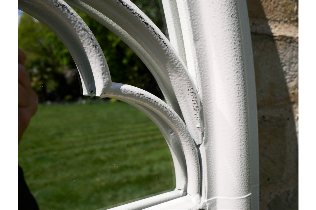 Indoor / Outdoor Arched Aged White Garden Mirror - 154 x 60 cm - Decor Interiros 