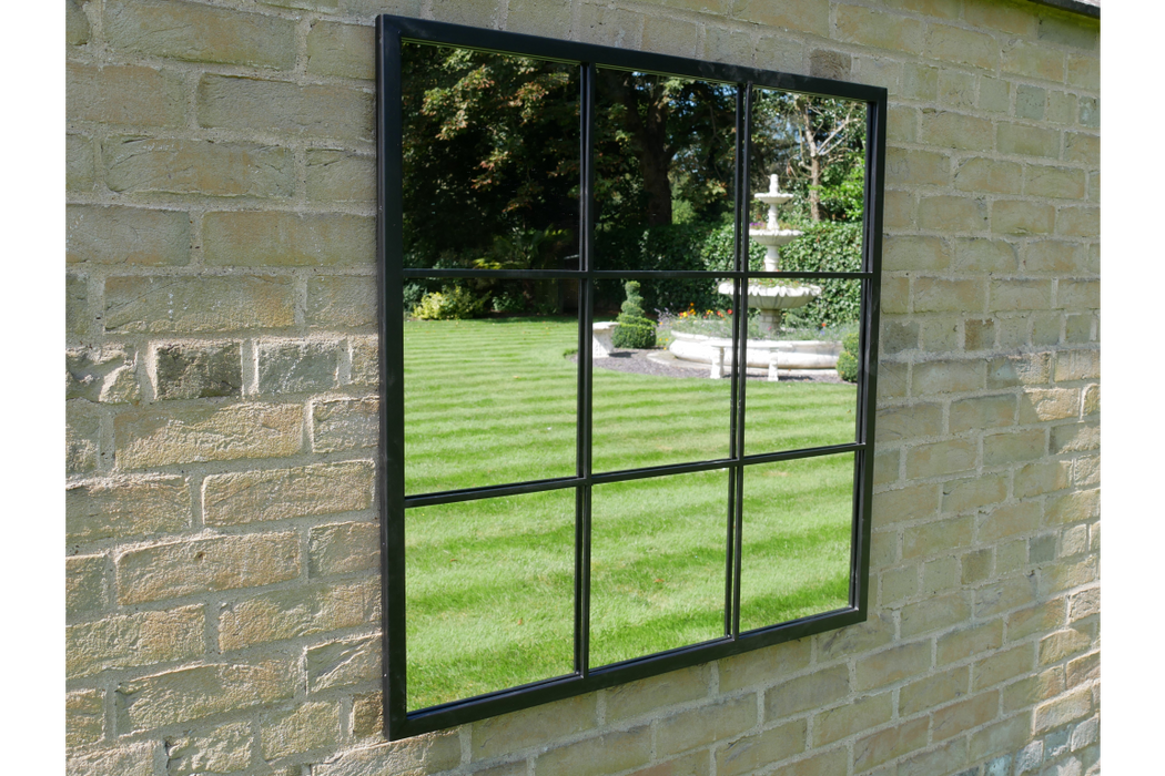 Indoor / Outdoor Square Black Metal Window Garden Mirror - 90 x 90 cm - Decor Interiors