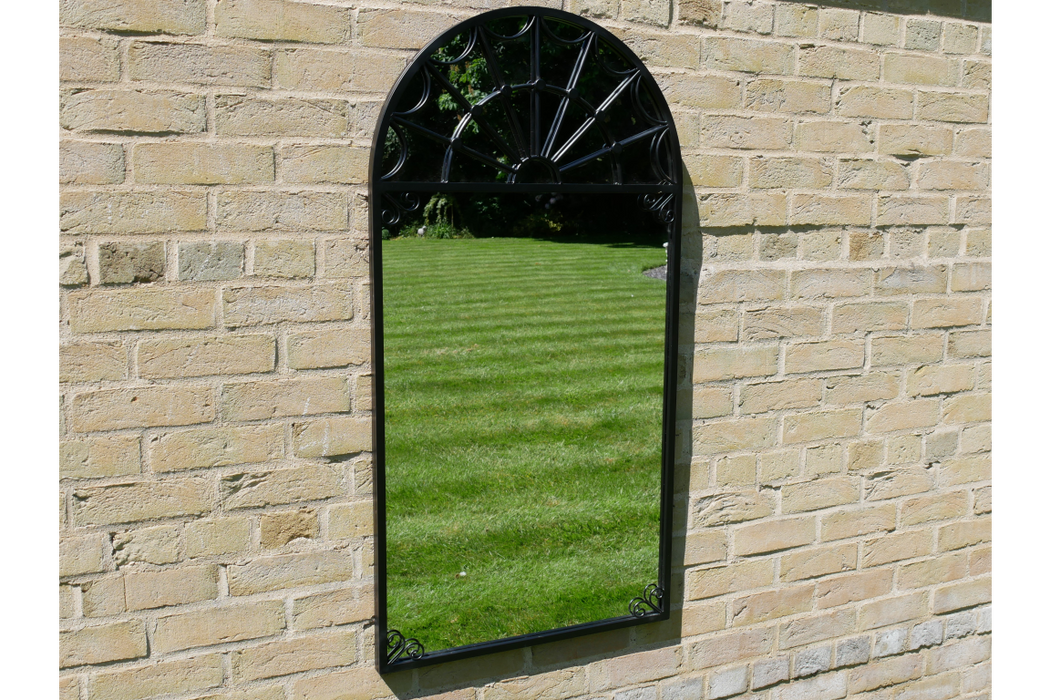 Indoor / Outdoor Black Arched Metal Garden Mirror - 115 x 60 cm - Decor Interiors