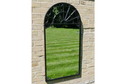  Indoor / Outdoor Black Arched Metal Garden Mirror - 115 x 60 cm - Decor Interiors 