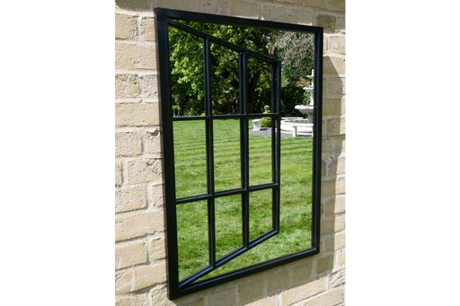 Indoors / Outdoor Black Metal Window Garden Mirror - 80 x 58 cm - Decor Interiors