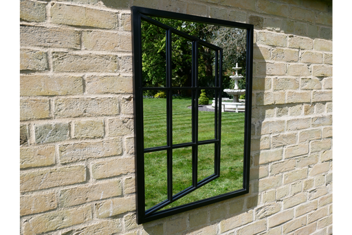  Indoors / Outdoor Black Metal Window Garden Mirror - 80 x 58 cm - Decor Interiors