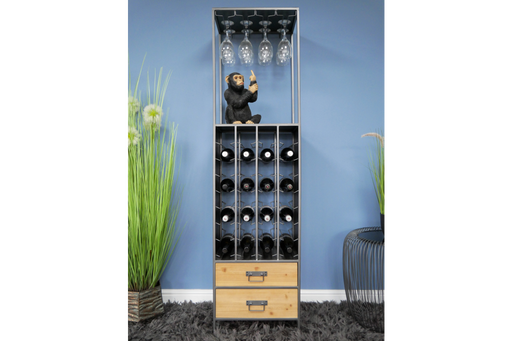 Industrial Wine Cabinet, Metal Wine Bottle Shelves, Wooden drawer