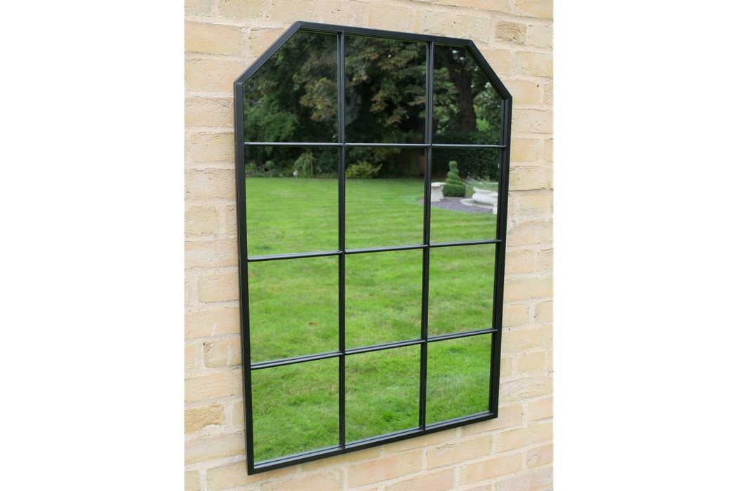 Indoor / Outdoor Black Metal Window Garden Mirror - 100 x 70 cm - Decor Interiors