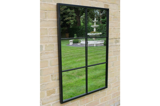 Indoor / Outdoor Rectangle Black Metal Window Garden Mirror - 100 x 70 cm - Decor Interiors