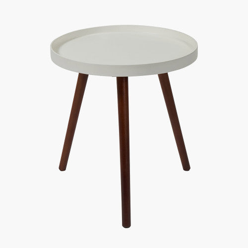 Tripod Side Table, Brown Pine Wood Legs, White Wood Round Top, 41 x 44 cm