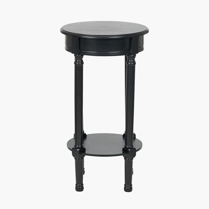 Heritage Side Table, Black Accent Pine Wood, Round Top