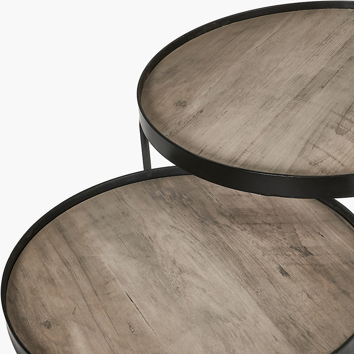 Mason Side Tables, Black Metal Frame, Wood Veneer Top, Set of 2