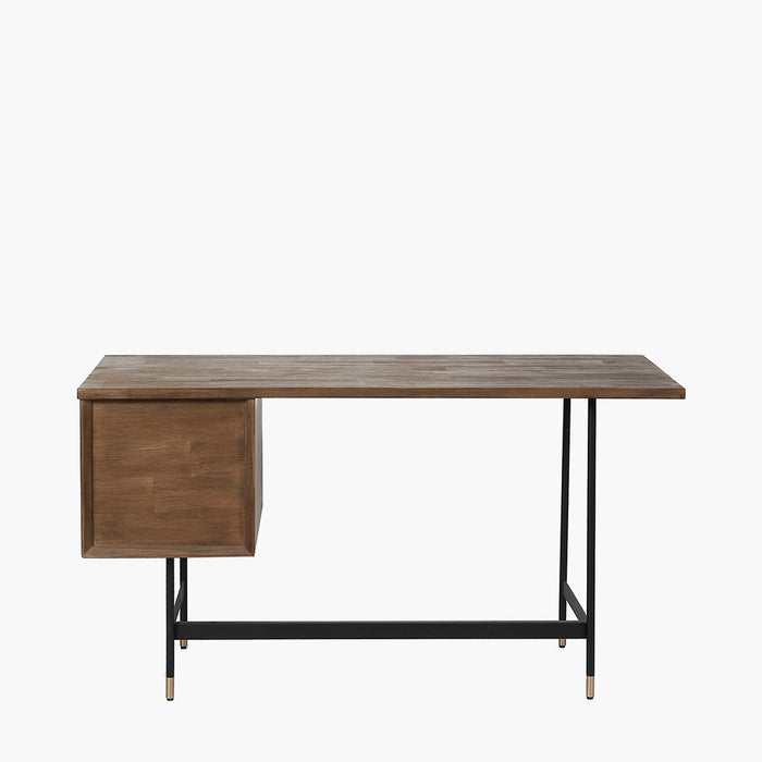 Crafter 2 Drawer Desk,Dark Brown Acacia Wood, Black Metal Legs
