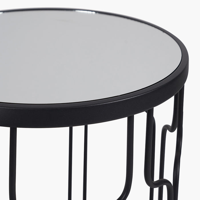 Arlington Side Tables, Black Metal Frame, Round Mirrored, Glass Top, S/2