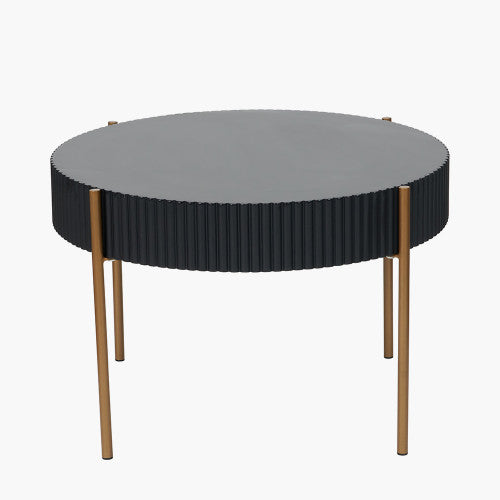 Georgio Coffee Table, Gold Metal Legs, Black Wood Veneer Top 