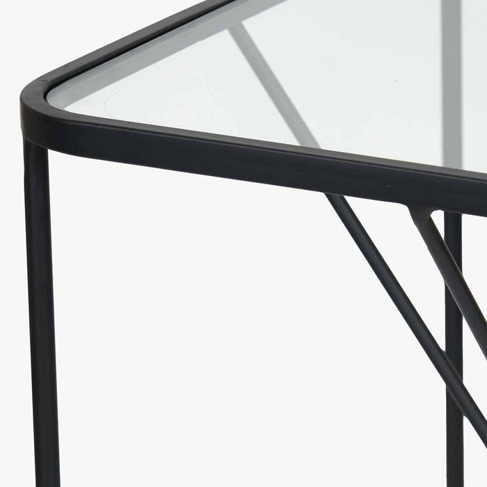 Roxy Side Table, Black Metal Frame, Clear Glass Top