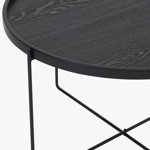 Voss Coffee Table, Black Wood Veneer Top, Black Metal Frames 
