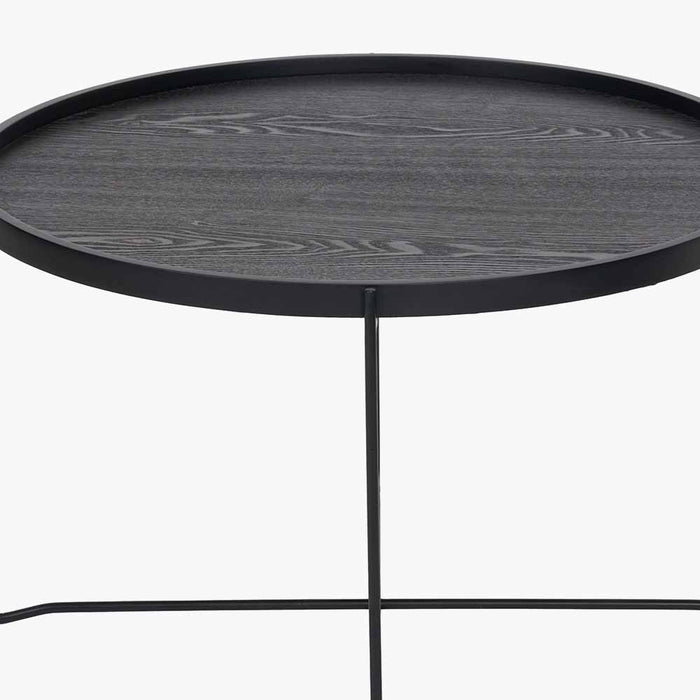 Voss Coffee Table, Black Wood Veneer Top, Black Metal Frames