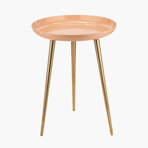 Seline Side Table, Apricot Enamel, Gold Metal Legs, Round Top
