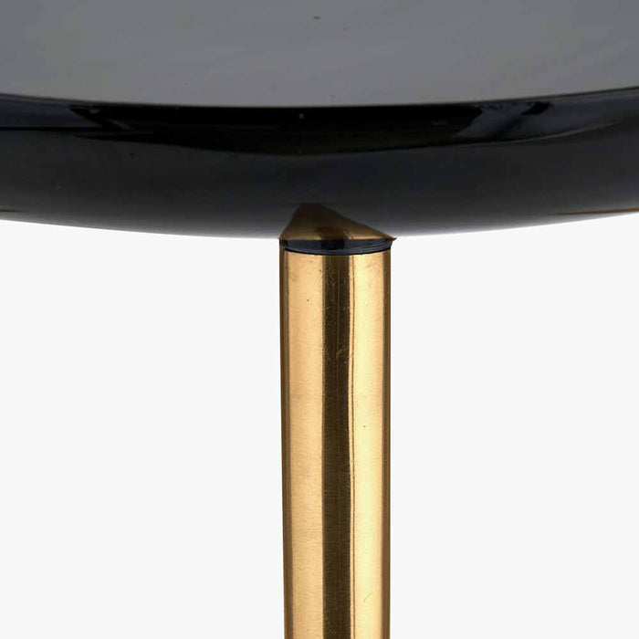 Seline Side Table, Black Enamel Round Top, Gold Metal Legs