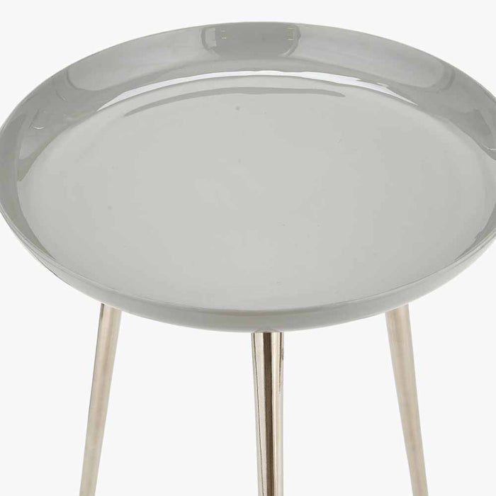 Seline Side Table, Grey Enamel, Round Top, Silver Metal Legs
