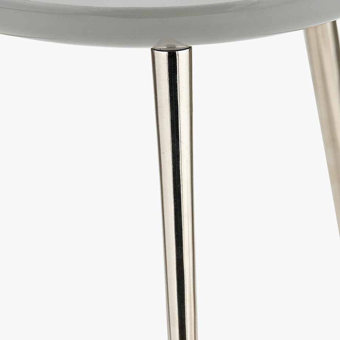 Seline Side Table, Grey Enamel, Round Top, Silver Metal Legs