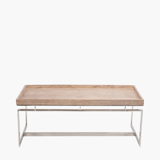 Evelyn Coffee Table, Natural Mango Wood, Silver Metal frame