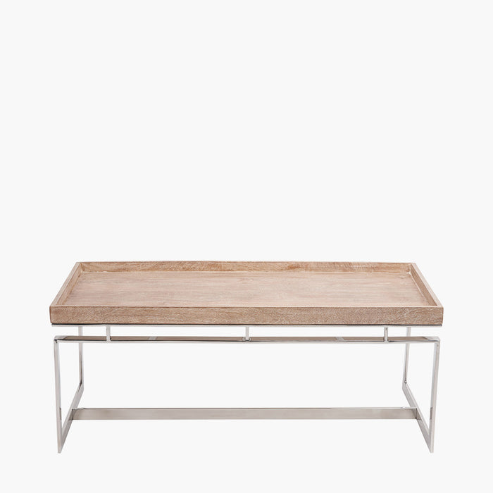 Evelyn Coffee Table, Natural Mango Wood, Silver Metal frame
