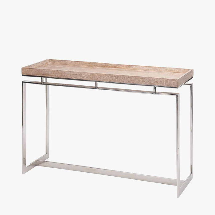Evelyn Console Table, Stainless Steel frame, Silver, Natural Mango Wood