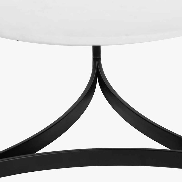 Hendrick Coffee Table, White Marble Top, Curved Black Metal Legs