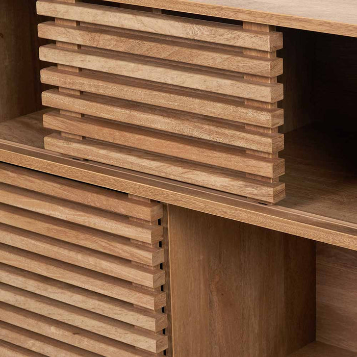 Larsen Wooden Sideboard, Natural, Slatted, 2 Door, Matching Angled Legs
