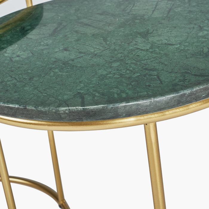 Milly Side Tables, Green Marble Top, Gold Metal Frame, Set Of 2