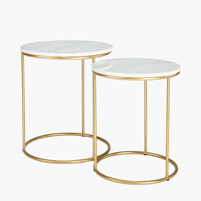 Milly White Marble and Gold Metal Side Tables - S/2