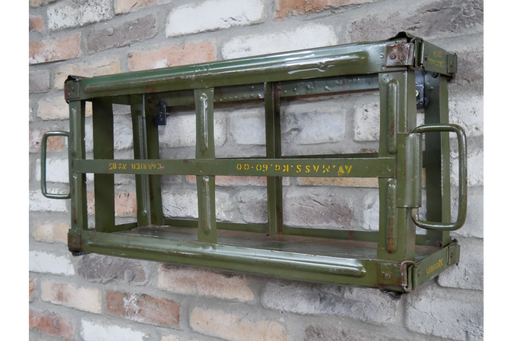 Rectangular Industrial Wall Shelf, Metal Frame, Metal Door, Rustic Green Finish 