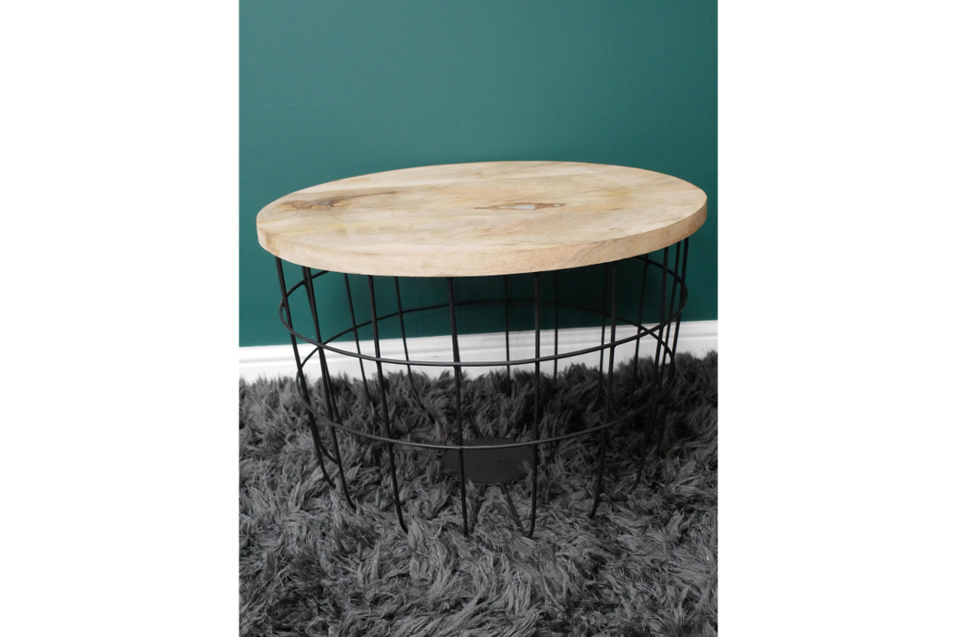 Industrial Coffee Table, Crisscrossed, Metal Leg, Natural Wooden Top