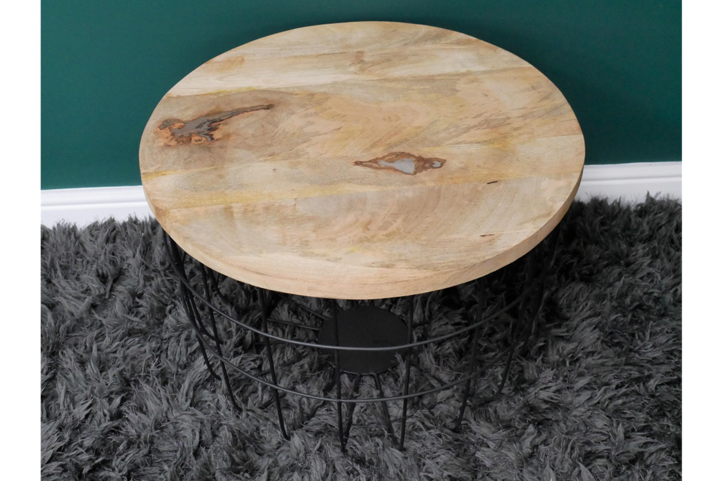 Industrial Coffee Table, Crisscrossed, Metal Leg, Natural Wooden Top
