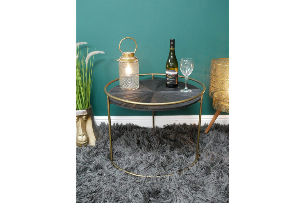 Round Coffee Table, Gold Metal Frame, Wooden Top