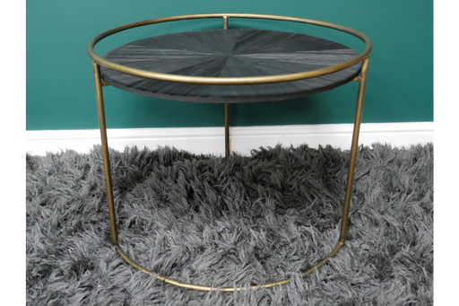 Round Coffee Table, Gold Metal Frame, Wooden Top