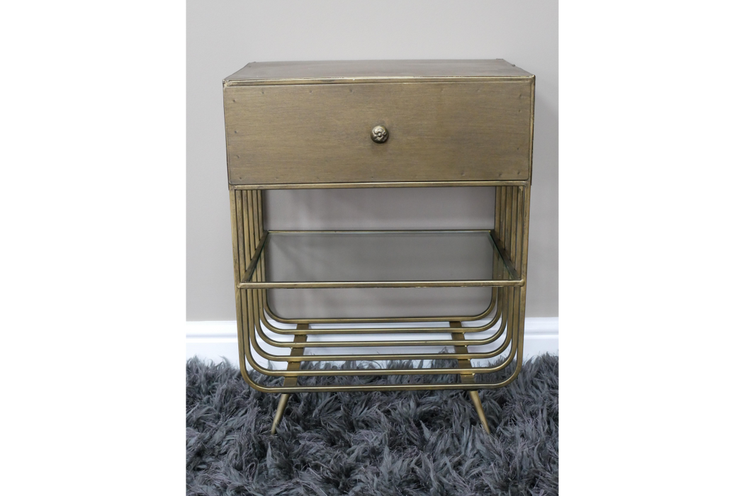 Rustic Gold Distressed Bedside Cabinet