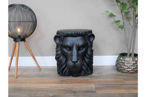 Lion Side Table, Black Satin Finished, Round Top