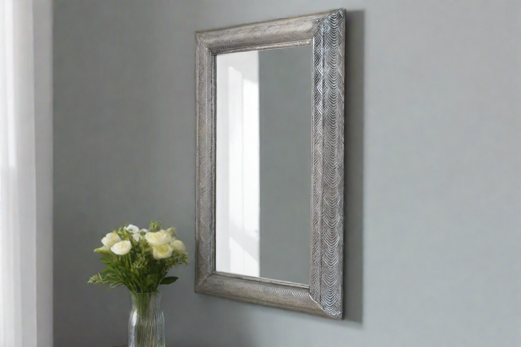 Hayley Wall Mirror, Silver Textured Metal
