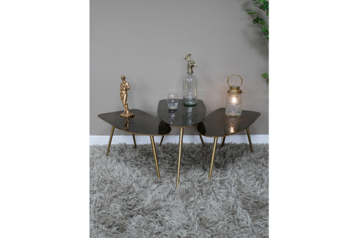 Alton Aluminium Side Tables, Black Tops, Gold  Legs, Set Of 3