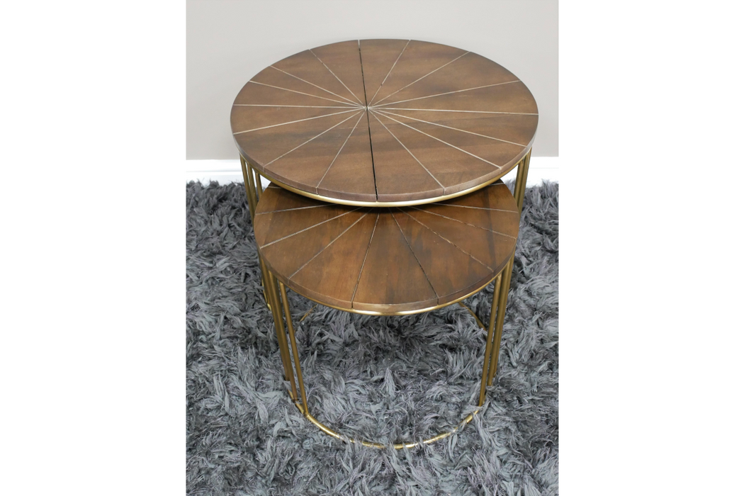 Jacksonville Coffee Table, Round Wooden Top, Gold Metal Leg, Set of 2