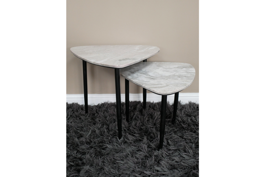 Halston Side Tables, Metal Leg, Marble Top, Set Of 2