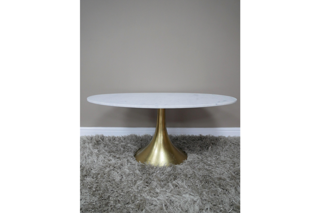 Jonesboro Coffee Table, Aluminum Base, White Marble, Round  Top