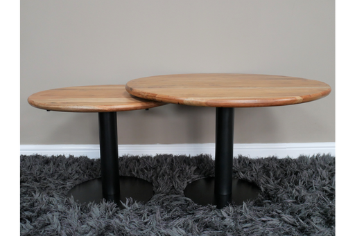 Morrilton Coffee Tables, Wooden Round Top, Black Metal Leg, Set Of 2